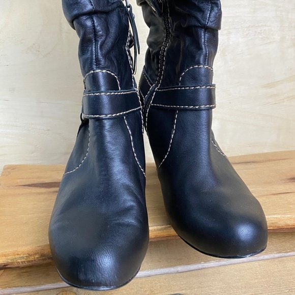 Fossil Womens Fold Over Harness Boots Mid Calf Leather Black Size 9 - Picture 5 of 11